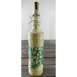 Handmade Lighted White With Green Flowers Wine Bottle Fairy Nightlight Decor